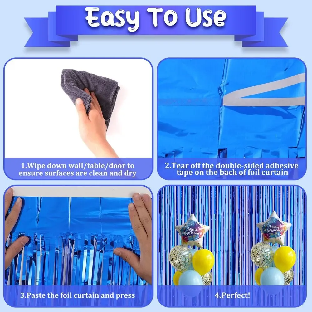 Blue Foil Fringe Backdrop Curtains (2 pack) Tinsel Streamers Party Decor